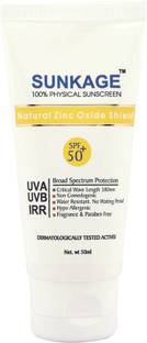 Sunkage Sunscreen - SPF 50 PA+++ SPF 50 100% Physical Sunscreen Natural Zinc Oxide Shield 50ML