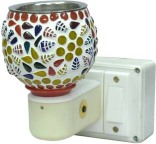 InfraHive Electric Glossy & Beautiful Multi-Color Glass Aroma Oil Diffuser/Kapoor Dani/ Camphor Burner Cum Night Lamp with Switch (in-Built On/Off Button for Heating) Hand Crafted Incense Burner for Positive Energy & Ambiance Steel, Plastic, Borosilicate Glass, Ceramic Incense Holder