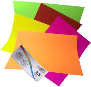 MAJESTIC BASKET Multicolor Premium Quality A3 Size Fluorescent Bright Sheets For Art & Craft/ Assignment / Project/ Charts/ Drawing Etc. With 6 Different Colour [Pack of 3 - 54 Sheets] Both Side Unruled A3 100 gsm Multipurpose Paper