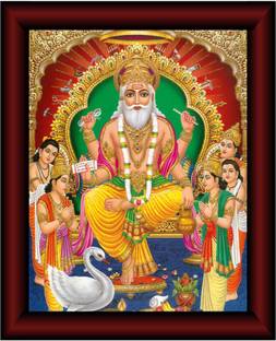 saf Brahma Ji UV Textured Multi-Effect Painting Digital Reprint 14 inch x 11 inch Painting