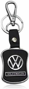 gtrp Imported Leather Volkswagen Key Chain/Key Ring with Chrome Logo, Black Key Chain