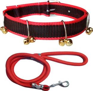 ADIOS Dog Belt Combo of Red Black Ghungroo Collar with Red Lead 1.5m Lengthy Dog Collar & Leash