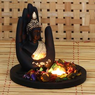 Flipkart SmartBuy Golden Palm Buddha Showpiece with Wooden Base, Fragranced Petals and Tealight Decorative Showpiece  -  17.5 cm