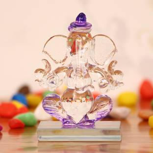 eCraftIndia Purple and Transparent Double Sided Crystal Car Ganesha Decorative Showpiece  -  7.5 cm