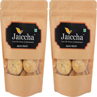 Jaiccha Namkeen Snacks-pack of 2 Methi Mathi 150 gms in Brown Paper Pouch