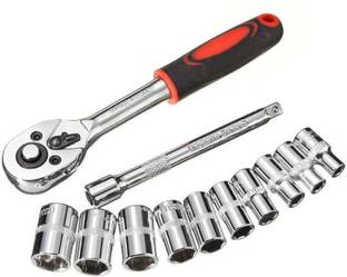 Mass Pro 1/2" Square Drive Socket Set, 12 Pcs Repair Tool Kit, Garage Tool Kit Socket Set