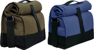 Marine Pearl Set of 2 Thermal Sling Lunch Bag with Bottle Spoon Folk Holder / Seprate Pocket For Spices / Adjustable Height Waterproof Lunch Bag
