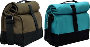 Marine Pearl Set of 2 Thermal Sling Lunch Bag with Bottle Spoon Folk Holder / Seprate Pocket For Spices / Adjustable Height Waterproof Lunch Bag