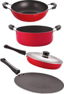 NIRLON Non-Stick Aluminium Cookware Gift Set,4 Pieces (Red & Black) Non-Stick Coated Cookware Set