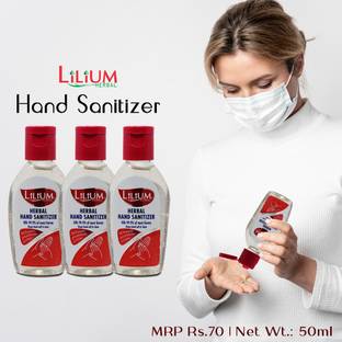 LILIUM Herbal , Fliptop, 50ml, Pack of 3 Hand Sanitizer Bottle