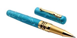 Ledos Insight Unique Embossed Designer Body Turquoise & Gold Roller Ball Pen