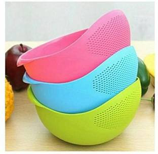 VASANTIKA Big Size Plastic Grains & Vegetables Washing Bowl & Strainer Sieve