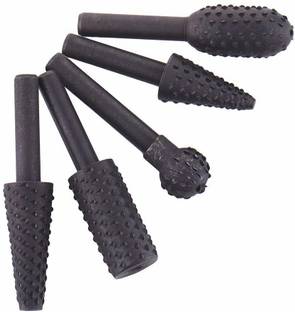 REHTRAD Drill Bits Set Wood Carving File Rasp Drill Bit of 5 Pcs1/4" 6mm Shank Tool Power Tools Woodworking Chisel Shaped Rotating Embossed Grinding Head ?Black?