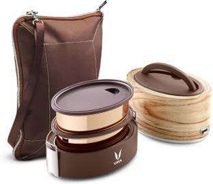 Vaya Tyffyn 600 ml Maple Copper-Finished Stainless Steel Tiffin Box with BagMat (Two 300 ml Containers) - 2 Containers Lunch Box