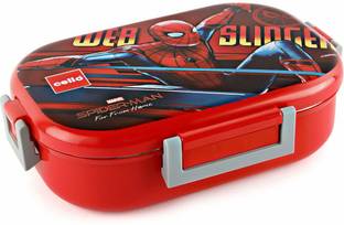 cello Feast Deluxe Lunch Box with Inner Steel, Spider Man Design, Red Colour 2 Containers Lunch Box