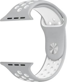 TINGTONG Soft Silicone Sport Strap Band for iWatch 42mm/44mm, Compatible with Watch Series 1/2/3/4/5 T_42/44mm_GreyAndWhiteAirHole(Silicon) Smart Watch Strap