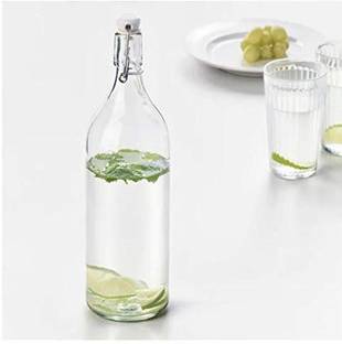 FABINDI Imported Large Plain Glass Transparent Water Juice Bottle Swing Top Cap 1L 1000 ml Bottle