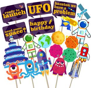 Party Propz 21 pcs Space or Astronaut Photo Booth Props for Party Supplies or Party Decoration Photo Booth Board