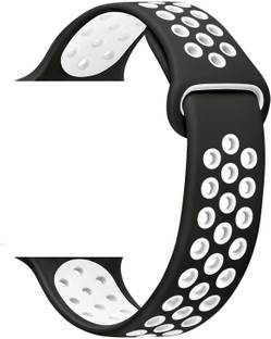 TINGTONG Soft Silicone Sport Strap Band for iWatch 38mm/40mm, Compatible with Watch Series 1/2/3/4/5 T_38/40mm_Black&WhiteHole(Silicon) Smart Watch Strap