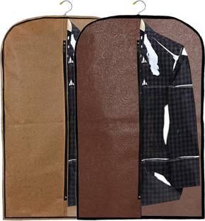 KUBER INDUSTRIES Designer Embossed Design 2 Pieces Half Transparent Non Woven Men's Coat Blazer Cover (Brown & Golden) -CTKTC42188 BILLION042188