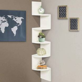 Decorestonia Zigzag Corner Wall Shelf Wall Mount Unit Racks and Wall Shelves Home Decor Wooden Wall Shelf