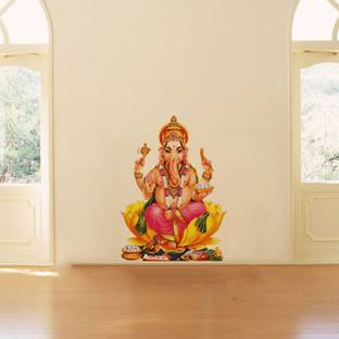 Decal O Decal 70 cm Lord Ganesha On Lotus Wall Stickers (PVC Vinyl,Multicolour) Self Adhesive Sticker