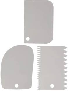 Maks Bakeware 3pcs Plastic Cake Icing Smoother Dough Scraper Cutter, Chopper, Icing Fondant Designing Cake Decorating Pastry Baking Tool Baking Smoother & Polisher