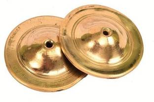 mPix Manjeera/MANJIRA BRASS PAIR WITH White COTTON STRING INDIAN MUSICAL INSTRUMENT -Medium Size Kartal Instrument
