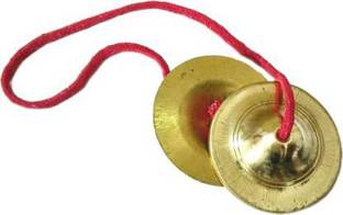 mPix HAND CYMBALS BRASS MANJIRA PAIR WITH RED COTTON STRING INDIAN MUSICAL INSTRUMENT 3 INCH DIAMETER Clash Cymbal Kartal Instrument