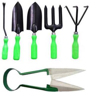 fitweight Green Gardening Tool Set of 5 With Heavy Grass Cutter Garden Tool Kit (6 Tools) Garden Tool Kit
