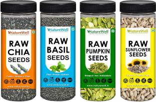 Naturewell Combo Pack of Chia Seeds 200g , Basil Seeds 200g , Sunflower Seeds 150g , Pumpkin Seeds 150g (Raw Seeds) Chia Seeds, Basil Seeds, Sunflower Seeds, Pumpkin Seeds