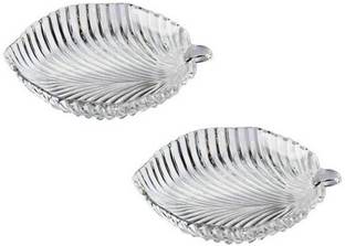 Kaizen Enterprises  Leaf Shape Glass Plate for Dry Fruits,Spices Quarter Plate  (Pack of 2) Quarter Plate