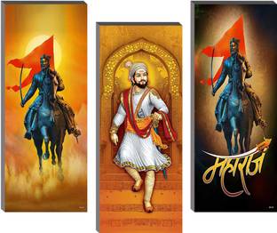 Masstone Shivaji Chatrapati Maharashtra Marathi 3 Piece MDF Painting Digital Reprint 15 inch x 18 inch Painting