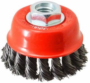 Mundal Thread Twisted Cup Brush with M10-Thread for Removing Rust, Paint & Polishing (Golden, Large) Wheel Brush