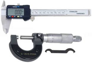 Divinext 2pc Combo 0-150mm 6" Vernier + 0-25mm Micrometer Electronic & Mechanical Scales Digimatic Precision Measuring Tools for Inside, Outside, Depth & Step Measurements Digital Caliper