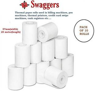 SWAGGERS Billing Thermal Paper Rolls-57mm(Width)x25meter(Length)-2 inch, Set of 10 Rolls Thermal Cash Register Paper