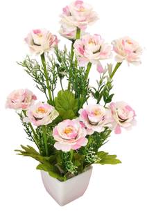 BK Mart Pink Marigold Artificial Flower  with Pot