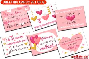 redbakers.in I Love You Greeting Cards set of 6 Greeting Card