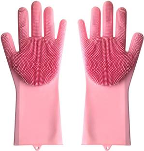KITCHENGRAM Silicone Cleaning Dish Washing Gloves Wet and Dry Glove Set  Wet and Dry Glove (pink) Wet and Dry Glove Set