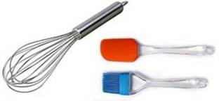 COSMO Combo of Silicon Spatula-Brush With Steel Whisk Kitchen Tools Combo of Stainless Steel Whisk/Egg Beater, Cooking Baking Silicone Spatula and Pastry Brush Kitchen Tool Set Kitchen Tool Set