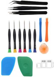 wroughton 9 in 1 Professional Mobile Repairing Tool Kit For iPhone 6/6S/iPhone 7/7S and Other Mobiles With 4 in 1 Nano Sim Card Adapter Kit with Sim Ejector Pin and 2 Plastic Spudger for Mobile Screen and Battery Removal and Set of 3 ESD Non Magnetic Tweezers- Straight, Flat & Curved Precision Screwdriver Set