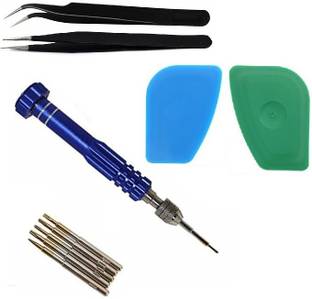 wroughton Tool kit 5 in 1 For All Mobiles Repair Precision Screwdriver Set and 2 Plastic Spudger for Mobile Screen and Battery Removal With Set of 2 ESD Non Magnetic Tweezers- Straight & Curved Precision Screwdriver Set