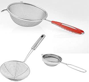 EGLOB Stainless Steel Combo of Soup, Deep Fry and Tea Strainer Set of 3-Piece Strainer