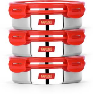 Sumeet Airtight & Leak Proof Steelexo S.S. Containers/Lunch Box with Stainless Steel Lid - Size 600ML Set of 3pc -Red  - 1200 ml स्टील यूटीलिटी कंटेनर
