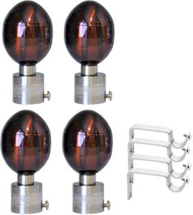 GLOXY Silver, Brown Rod Rail Bracket, Curtain Knobs, Curtain Hooks, Curtain Rods Metal