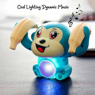 ARNIYAVALA Plastic 360 Degree Rotation Dancing & Spinning Rolling Monkey with Banana and Light & Sound Toy
