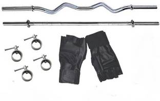 Synergy FITNESS COMBO OF STRAIGHT ROD,CURL ROD,LOCKS AND GLOVES Weight Lifting Bar