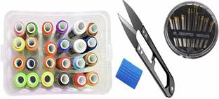 IKIS Sewing Kit - 5 in 1-24 Polyester Spool Stitching Thread & Accessory Storage Box / Thread Cutter/Needle/Chalk Sewing Box with Thread Cutter, Chalk, Needle Sewing Kit