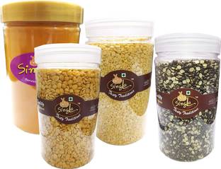 Singla Arahar dal 500g, Moong Dal 500g, Urad dal 500g, Haldi powder 500g combo pack of 4 (pack 4, 4*500g) Combo