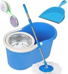 GTE Spin Floor Cleaning Easy Bucket Pvc Mop With 2 Microfiber Heads Get Pedi Cleaner, dustpan Mop Set